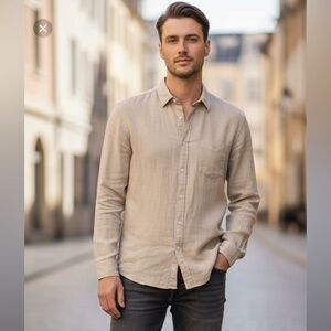 Take 50% OFF- Porter & Ash Men's Beige 100%  Linen Shirt, Size-L
